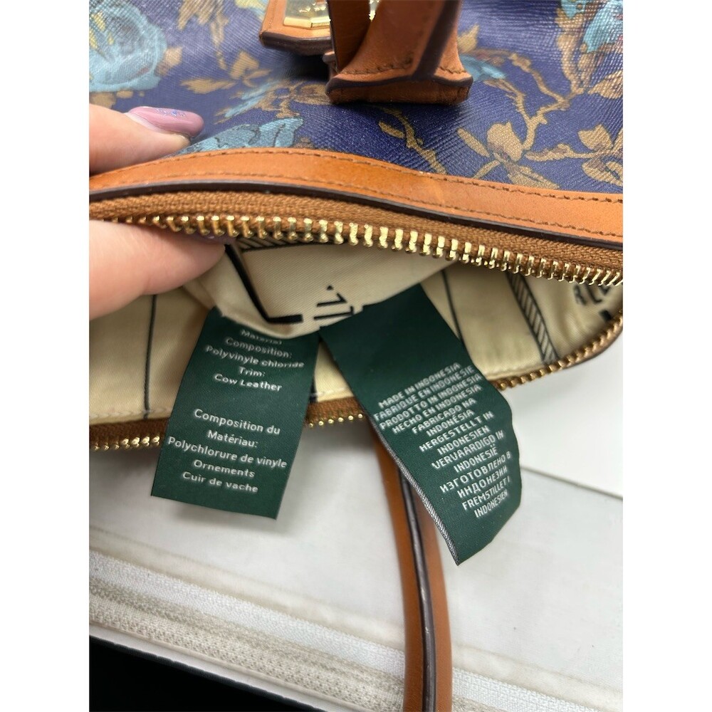 Lauren Ralph Lauren Satchel Top Shoulder Handle Bag Medium Navy Floral Zip - Picture 8 of 13